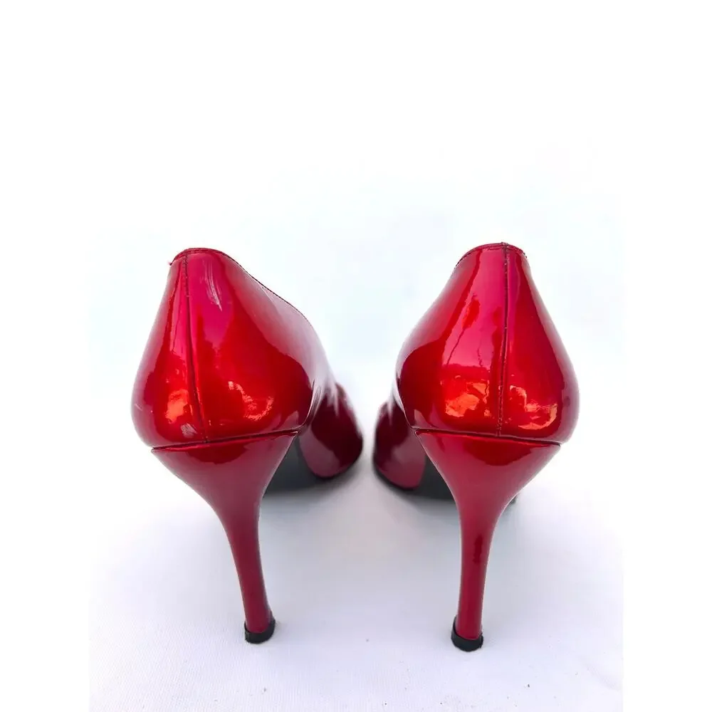 Stuart Weitzman Cherry Red Patent Leather Pointed Toe Heels Stilettos 8.5 Pumps